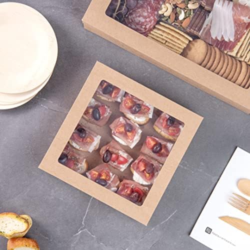 Catering Box With Lid 100 Count 9.02 x 8.98 x 2.36 Inch Paper Square Disposable Food Packaging Box, Square, alternate view 2