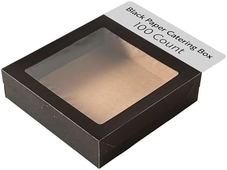 Catering Box With Lid 100 Count 9.02 x 8.98 x 2.36 Inch Paper Square Disposable Food Packaging Box, Square