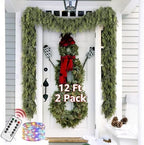 Cedar Christmas Garland with Lights for Mantle - 2 PACK Decorations 12ft Realistic Lighted Faux Pine Garlands