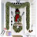 Cedar Christmas Garland with Lights for Mantle - 2 PACK Decorations 15ft Realistic Lighted Faux Pine Garlands