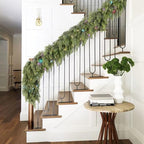 Cedar Christmas Garland with Lights for Mantle - 2 PACK Decorations 15ft Realistic Lighted Faux Pine Garlands, alternate view
