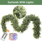 Cedar Christmas Garland with Lights for Mantle - 2 Pack Decorations 9ft Realistic Lighted Faux Pine Garlands for, alternate