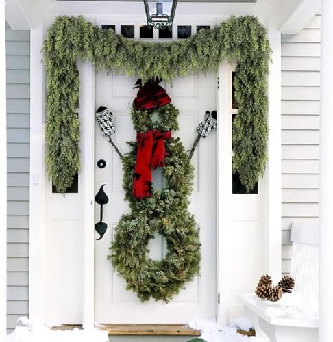 Cedar Christmas Garland with Lights for Mantle - 2 Pack Decorations 9ft Realistic Lighted Faux Pine Garlands for, alternate