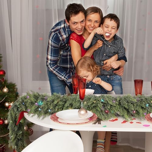 Cedar Christmas Garland with Lights for Mantle - 2 Pack Decorations 9ft Realistic Lighted Faux Pine Garlands for, alternate