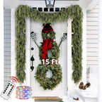 Cedar Christmas Garland with Lights for Mantle - Decorations 15ft Realistic Lighted Faux Pine Garlands for Xmas