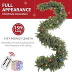 Cedar Christmas Garland with Lights for Mantle - Decorations 15ft Realistic Lighted Faux Pine Garlands for Xmas, alternate