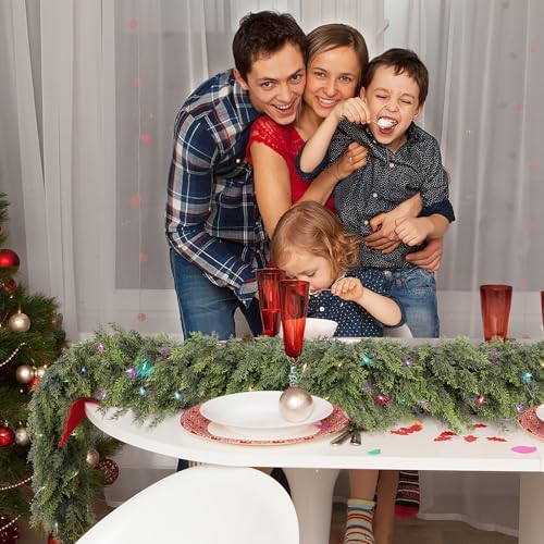 Cedar Christmas Garland with Lights for Mantle - Decorations 15ft Realistic Lighted Faux Pine Garlands for Xmas, alternate