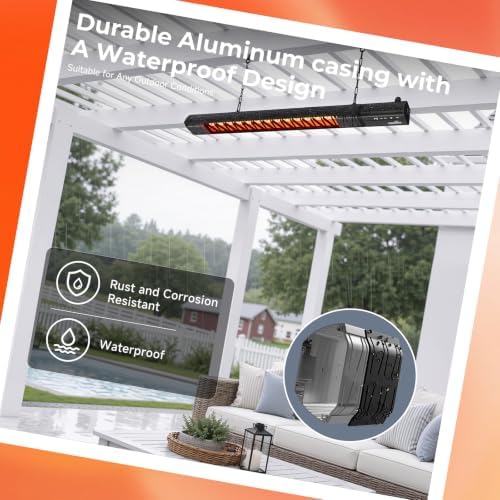 Ceiling Electric Outdoor Heater Wifi Control Wall-Mounted Hanging Patio 1500W Infrared 9 Heat Levels, 24H, alternate view 4