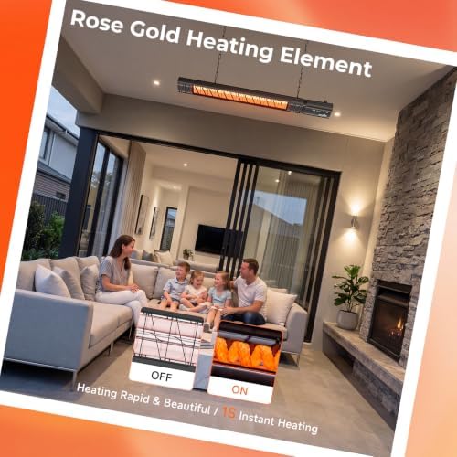 Ceiling Electric Outdoor Heater Wifi Control Wall-Mounted Hanging Patio 1500W Infrared 9 Heat Levels, 24H, alternate view 5