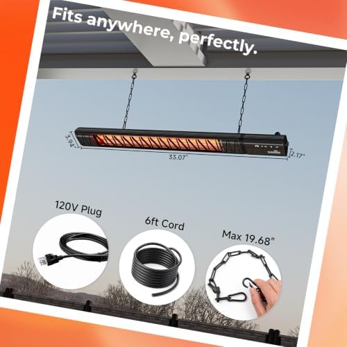 Ceiling Electric Outdoor Heater Wifi Control Wall-Mounted Hanging Patio 1500W Infrared 9 Heat Levels, 24H, alternate view 6