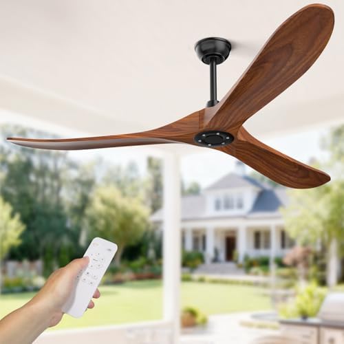 Ceiling Fan no Light,60 inch Outdoor Ceiling Fan Without Lights for Patios, 3 Blade Solid Wooden Propeller