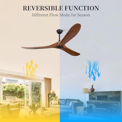 Ceiling Fan no Light,60 inch Outdoor Ceiling Fan Without Lights for Patios, 3 Blade Solid Wooden Propeller, alternate view 3