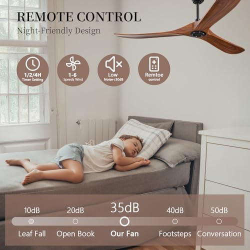 Ceiling Fan no Light,60 inch Outdoor Ceiling Fan Without Lights for Patios, 3 Blade Solid Wooden Propeller, alternate view 4