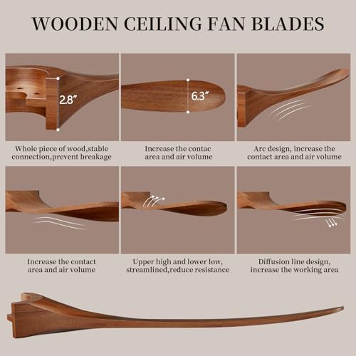 Ceiling Fan no Light,60 inch Outdoor Ceiling Fan Without Lights for Patios, 3 Blade Solid Wooden Propeller, alternate view 5
