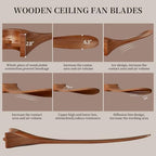 Ceiling Fan no Light,60 inch Outdoor Ceiling Fan Without Lights for Patios, 3 Blade Solid Wooden Propeller, alternate view 5