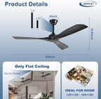 Ceiling Fan Without Light: 52 Inch 3 Blade Outdoor Fans for Patios in Black 02, alternate view 2