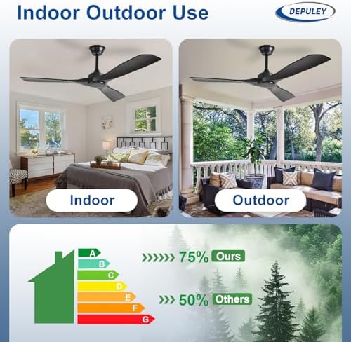 Ceiling Fan Without Light: 52 Inch 3 Blade Outdoor Fans for Patios in Black 02, alternate view 6