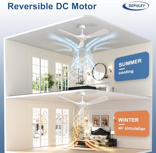 Ceiling Fan Without Light: 52 Inch 3 Blade Outdoor Fans for Patios - White Fandelier Ceiling Fan No Light Indoor, alternate