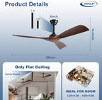 Ceiling Fan Without Light: 52 Inch 3 Plastic Blade Outdoor Fans in Walnut 02, alternate view 2
