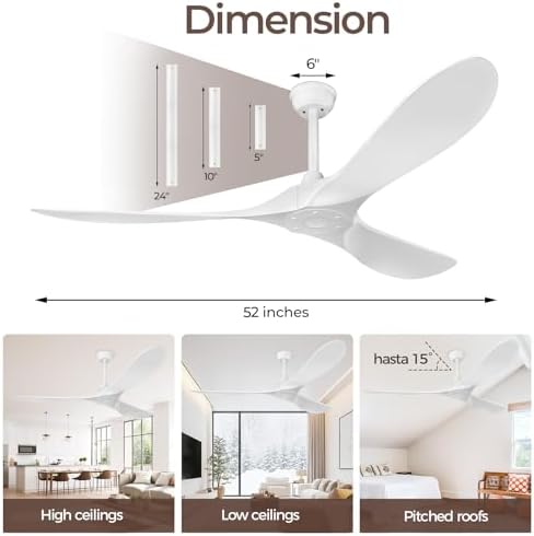 Ceiling Fan Without Lights, Outdoor Ceiling Fan with Remote, 6-Speed Adjustable Reversible DC Motor for Patio &, alternate