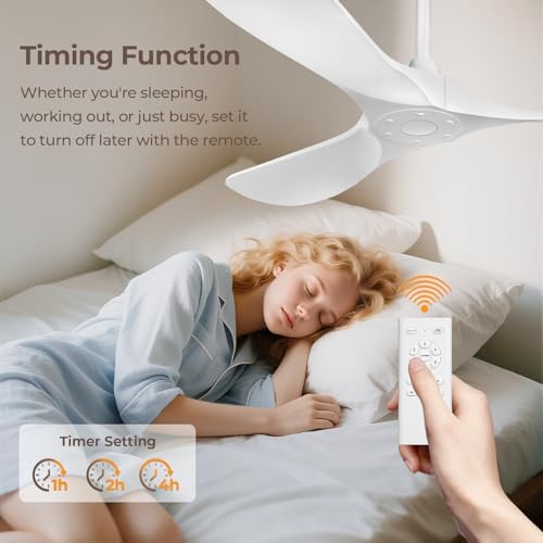 Ceiling Fan Without Lights, Outdoor Ceiling Fan with Remote, 6-Speed Adjustable Reversible DC Motor for Patio &, alternate