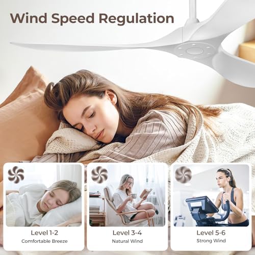 Ceiling Fan Without Lights, Outdoor Ceiling Fan with Remote, 6-Speed Adjustable Reversible DC Motor for Patio &, alternate