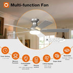 Ceiling Fans with Lights, 52 Inch Low Profile Ceiling Fan with Light and Remote Control, Flush Mount, alternate view 3