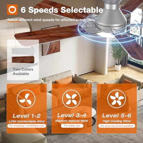 Ceiling Fans with Lights, 52 Inch Low Profile Ceiling Fan with Light and Remote Control, Flush Mount, alternate view 4