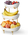 Ceramic 3 Tier Fruit Bowl, Fruit Basket for Kitchen Counter, Gold in White