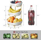 Ceramic 3 Tier Fruit Bowl, Fruit Basket for Kitchen Counter, Gold in White, alternate view 3