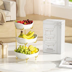 Ceramic 3 Tier Fruit Bowl, Fruit Basket for Kitchen Counter, Gold in White, alternate view 7