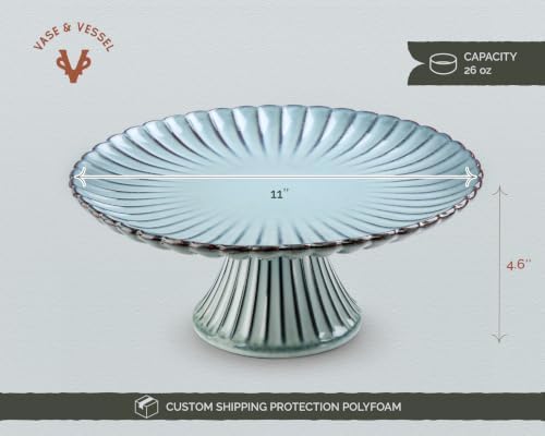 Ceramic Cake Stand, 11 Inch, Scalloped, Ombre Blue in Ocean Mist, alternate view 3