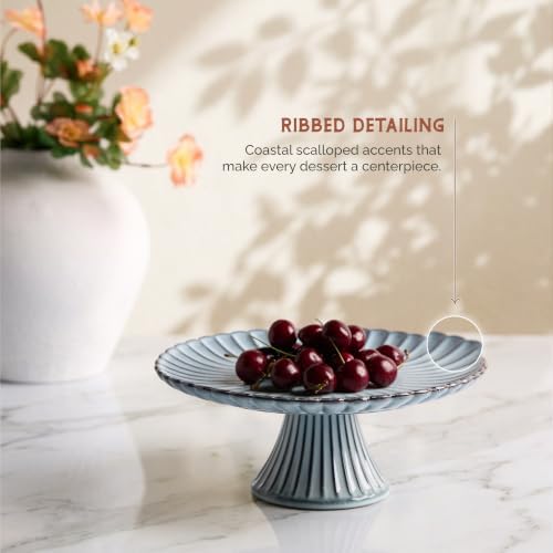 Ceramic Cake Stand, 11 Inch, Scalloped, Ombre Blue in Ocean Mist, alternate view 5