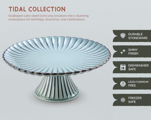 Ceramic Cake Stand, 11 Inch, Scalloped, Ombre Blue in Ocean Mist, alternate view 6