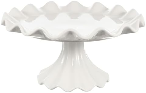Ceramic Cake Stand 9.45 Inch Wavy Edge Pedestal Cupcake Stand for Parties Weddings Birthdays Elegant Ceramic