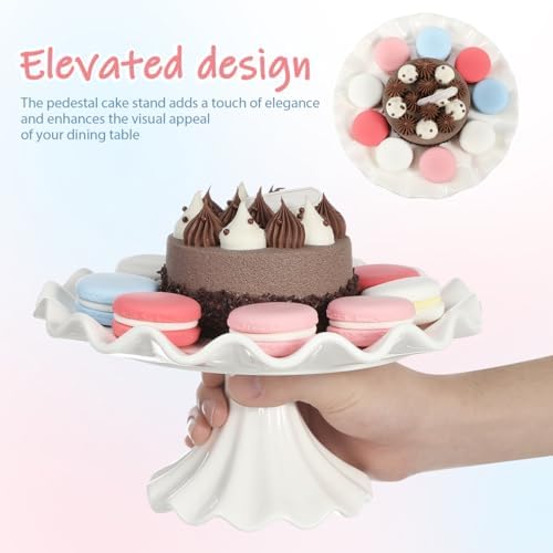 Ceramic Cake Stand 9.45 Inch Wavy Edge Pedestal Cupcake Stand for Parties Weddings Birthdays Elegant Ceramic, alternate view