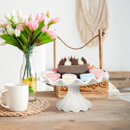 Ceramic Cake Stand 9.45 Inch Wavy Edge Pedestal Cupcake Stand for Parties Weddings Birthdays Elegant Ceramic, alternate view