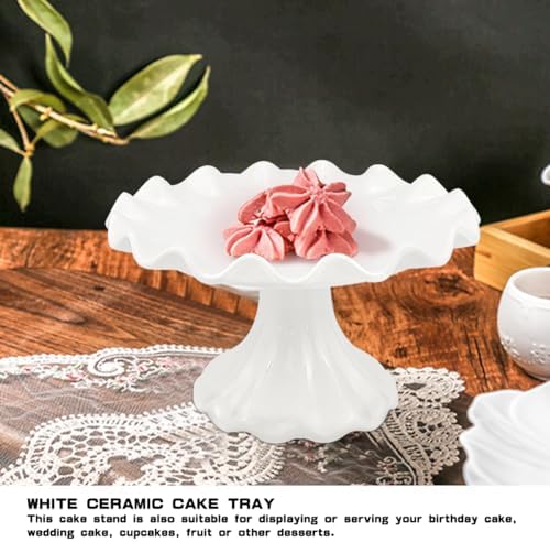 Ceramic Cake Stand, Dessert Pedestal Stand for Birthday Wedding 5.5Inch in White, alternate view 6