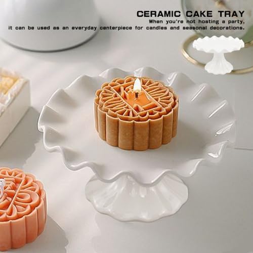 Ceramic Cake Stand, Dessert Pedestal Stand for Birthday Wedding 5.5Inch in White, alternate view 7