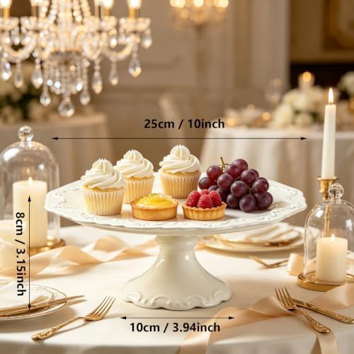 Ceramic Cake Stand Pedestal, 10 inch White Round Cake Plate for 8 in Cake in 10 inch, alternate view 3