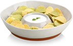 Ceramic Chip and Dip Bowls Serving Tray, 12 In Serving Dishes Set in 13 IN in Khaki Gray