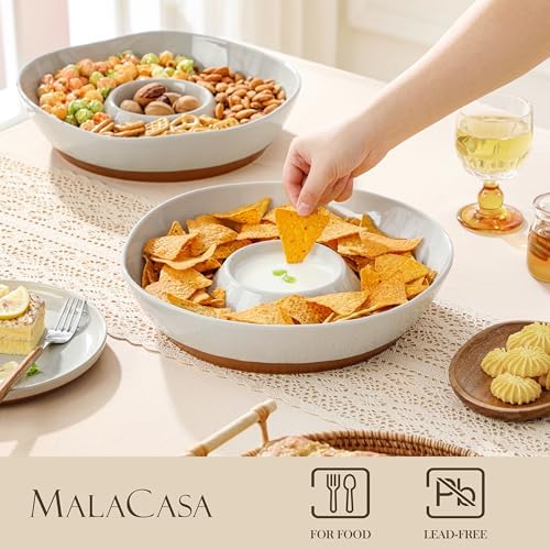 Ceramic Chip and Dip Bowls Serving Tray, 12 In Serving Dishes Set in 13 IN in Khaki Gray, alternate view 2