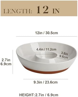 Ceramic Chip and Dip Bowls Serving Tray, 12 In Serving Dishes Set in 13 IN in Khaki Gray, alternate view 3