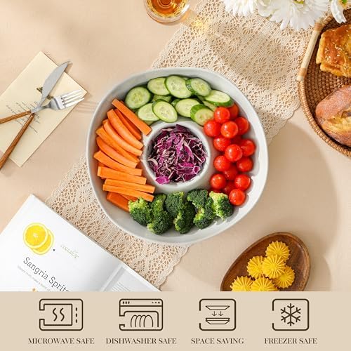Ceramic Chip and Dip Bowls Serving Tray, 12 In Serving Dishes Set in 13 IN in Khaki Gray, alternate view 4