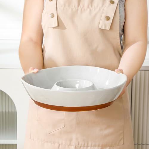 Ceramic Chip and Dip Bowls Serving Tray, 12 In Serving Dishes Set in 13 IN in Khaki Gray, alternate view 5