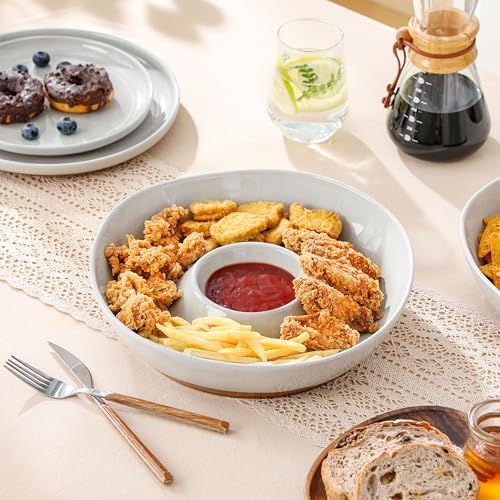 Ceramic Chip and Dip Bowls Serving Tray, 12 In Serving Dishes Set in 13 IN in Khaki Gray, alternate view 6