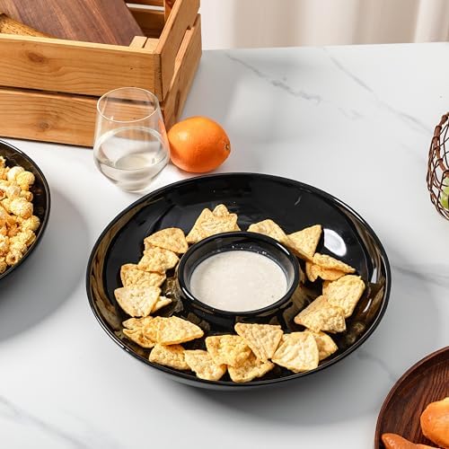Ceramic Chip and Dip Serving Set, 12 Inch Large Divided Bowls Set for Salsa, Veggies, Dip, Appetizers, Snacks, alternate view