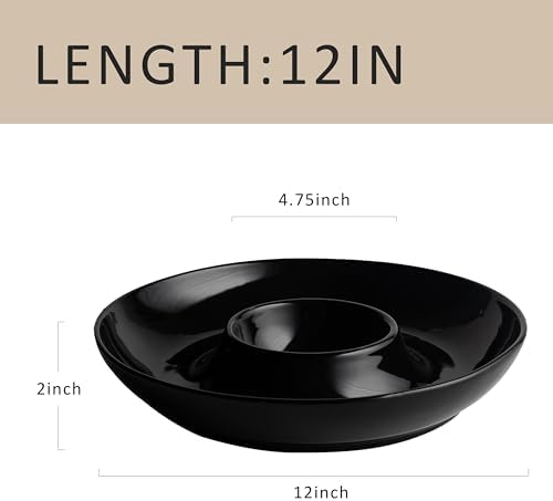 Ceramic Chip and Dip Serving Set, 12 Inch Large Divided Bowls Set for Salsa, Veggies, Dip, Appetizers, Snacks, alternate view