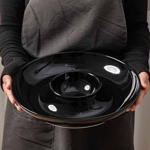 Ceramic Chip and Dip Serving Set, 12 Inch Large Divided Bowls Set for Salsa, Veggies, Dip, Appetizers, Snacks, alternate view
