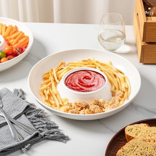 Ceramic Chip and Dip Serving Set, 12 Inch Large porcelain Divided Bowls Set for Salsa, Veggies, Dip, Appetizers, alternate